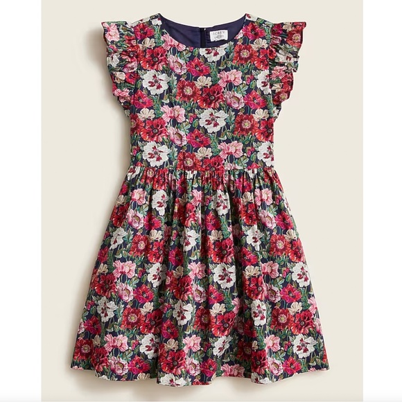 J. CREW Girls' Ruffle-Shoulder Dress in Liberty Amelie Poppy Floral - 8 - Picture 1 of 8